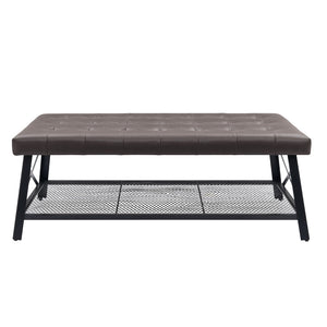 English Elm Tufted Faux Leather Button Top Coffee Table with Metal Legs for Modern Living Rooms B2748P493810