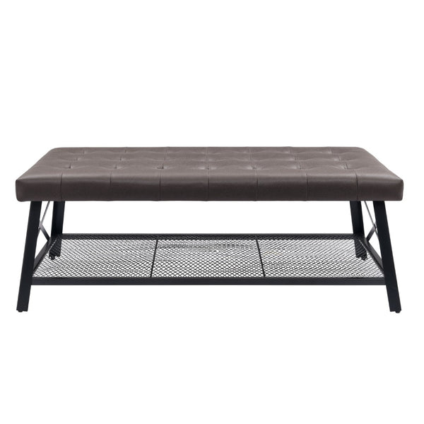 English Elm Tufted Faux Leather Button Top Coffee Table with Metal Legs for Modern Living Rooms B2748P493810