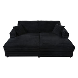 English Elm 86.5" Oversized Loveseat Chaise Lounge Sectional Sofa Bed Corduroy with USB Ports, Cup Holders & Pillows Black N719P232602B
