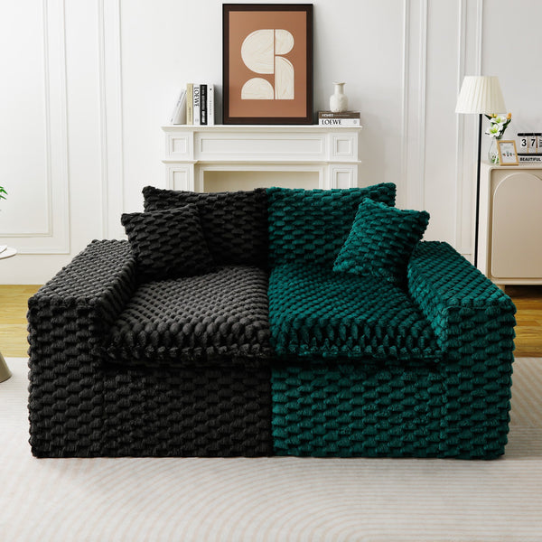 English Elm Luxury Color-Block Turtle Velvet Sofa - Versatile Seating For Modern Living Rooms, Cozy Style & Comfort W3371S00055