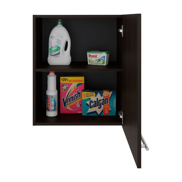 English Elm So- Hi Melamine Wall Cabinet Single Door Slim Storage for Kitchen or Laundry Room Walnut B128P485403