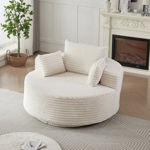 English Elm 55''l 55'l Faux Rabbit Fur Barrel Swivel Chair Cozy 360 Rotation Lounge Seat for Bedroom Beige W834S00596