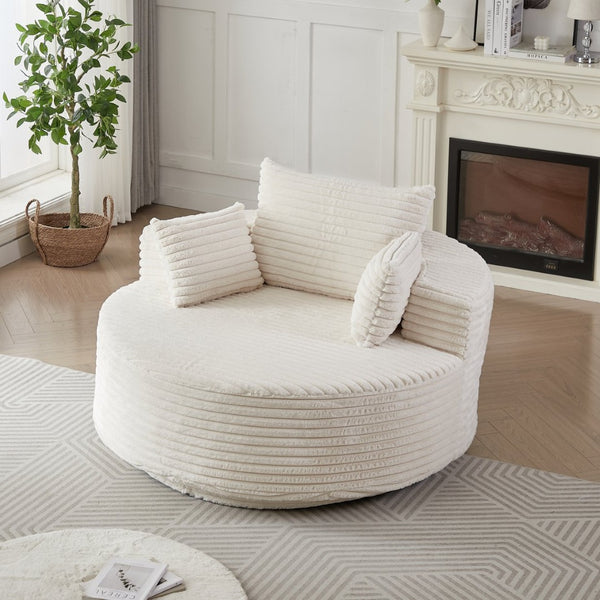 English Elm 55''l 55'l Faux Rabbit Fur Barrel Swivel Chair Cozy 360 Rotation Lounge Seat for Bedroom Beige W834S00596