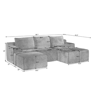 English Elm U-shaped Corduroy Cloud Sectional Deep Seat Modular Sofa for Living Room Lounge W2339S00101