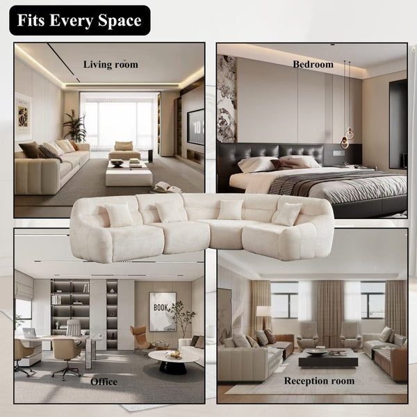 English Elm [video]123.2 Inch Chenille Modular Sectional Sofa Four Seat Cloud Cushion Living Room Beige W3505S00060