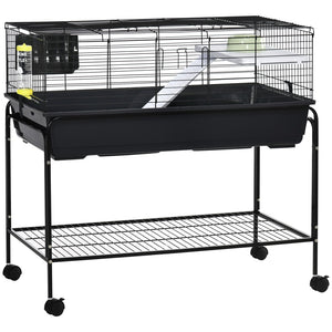 English Elm Pawhut Two Story Wire Small Animal Habitat with Wheeled Stand Shelf and Accessories W2225P200913