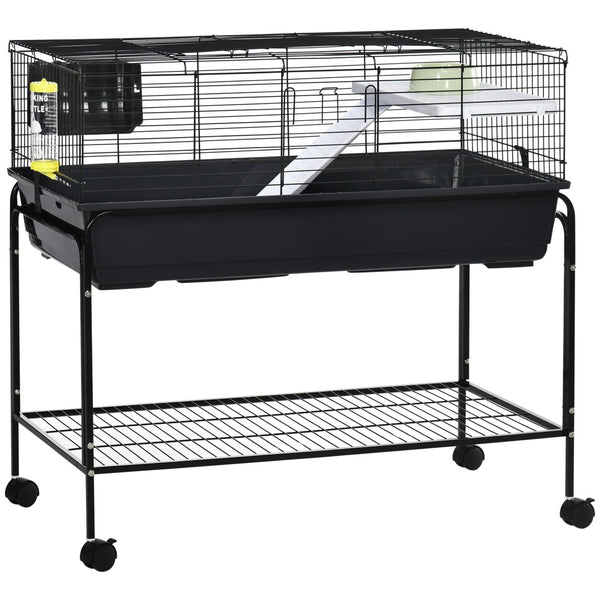 English Elm Pawhut Two Story Wire Small Animal Habitat with Wheeled Stand Shelf and Accessories W2225P200913