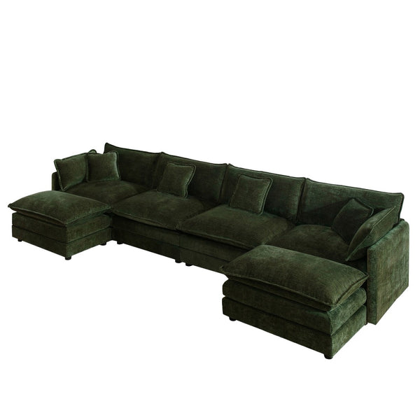 English Elm Comfort Modular U-shape Sectional Sofa in Sage Green Chenille with Double Ottomans W714S00469