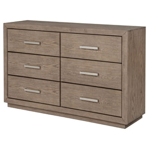 English Elm Gibbons Six Drawer Dresser Warm Brown Finish with Chrome Pulls for Modern Bedroom B062P447734