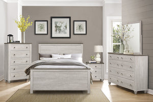 English Elm Transitional Nashville Queen Panel Bed – Two-Tone Antique White & Brown Rustic Melamine Finish, Classic Bedroom Anchor B011S01164