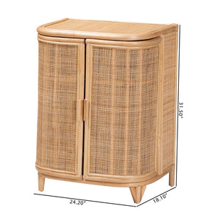 English Elm Bohemian Rattan Woven Storage Cabinet with Tapered Feet for Living Room or Entryway B2750P467730