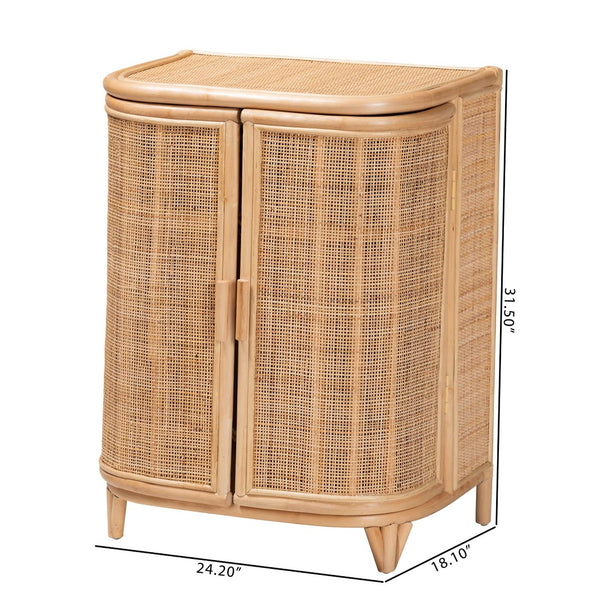 English Elm Bohemian Rattan Woven Storage Cabinet with Tapered Feet for Living Room or Entryway B2750P467730