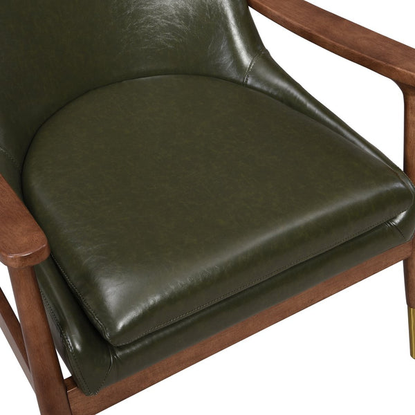 English Elm Christopher Knight Home® - [Set of 2] Mid-Century Faux Leather Accent Chair with Solid Wood Frame, Brass-Tipped Legs, Plush Cushions Green N767P205863G_2