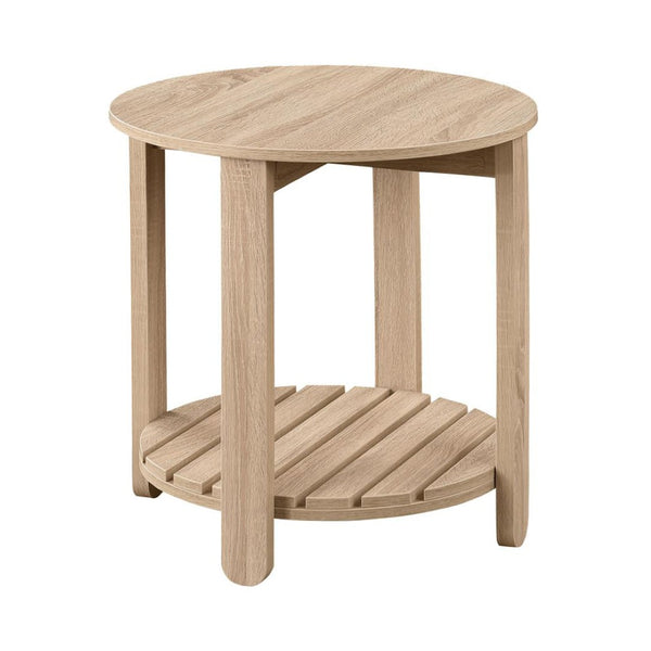 English Elm Round Engineered Wood Side Table With Bottom Shelf – Farmhouse Charm & Versatile Natural Finish B016P379371-GIGA