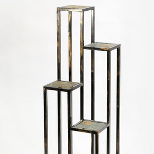 English Elm 47.25" Elegant 4-Tier Gray Stone Slab Plant Stand With Black & Gold Accents – Perfect For Indoor & Outdoor! B072115994