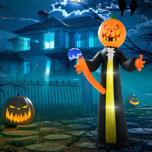English Elm Outsunny 10Ft Inflatable Pumpkin-Head Ghost Decoration With Hammer - Led Yard Display For Halloween Fun W2225P229266-GIGA