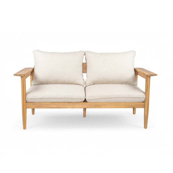 English Elm Terassi Solid Acacia Wood Outdoor Chat Set with Cushioned Club Chairs and Sofa TERASSI 3PCS CHAT SET