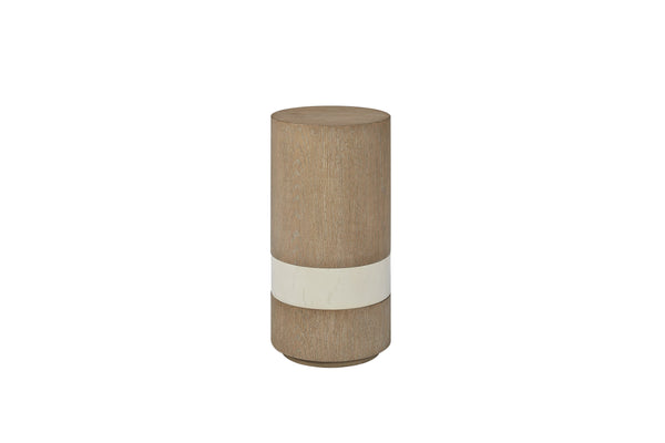 English Elm Spot Sculptural Table Toffee with Cream Marble Band — 12x12x24" Solid Wood Accent Side Table B2699P373203