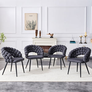 English Elm Set of 2 Velvet Bubble Back Dining Chairs with Sculptural Chain Backrest Glam Legs Black,Gray W1512P491847