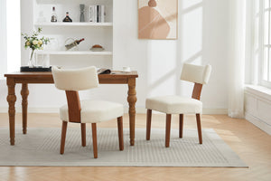 English Elm 064-Set Linen Fabric Modern Armless Dining Chairs with Curved Back & Solid Light Brown Legs for Stylish Comfort Beige W527P292111