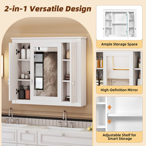 English Elm Bathroom Wall Cabinet with Mirror and 5 Shelves — Wall-Mounted Medicine Cabinet, Modern Storage Solution White N710P252503K