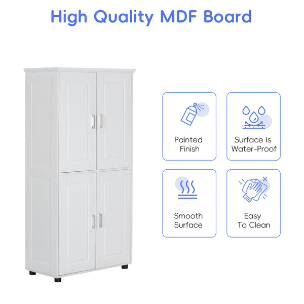 English Elm Tall White Bathroom Storage Cabinet - 4-Door Freestanding MDF Unit, Adjustable Shelves, Slim 61.8" x 18.3" x 7.5" WF323345AAK