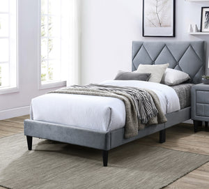 English Elm Twin Velvet Upholstered Bed with Adjustable Headboard, Diamond Tufted Design & 12-Slat Support System Grey 46 L x 29 W x 6 H B011P190162