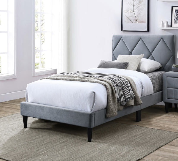 English Elm Twin Velvet Upholstered Bed with Adjustable Headboard, Diamond Tufted Design & 12-Slat Support System Grey 46 L x 29 W x 6 H B011P190162