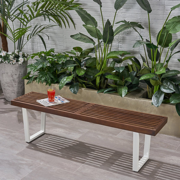 English Elm Christopher Knight Home® - Dining Bench - Acacia Wood Outdoor Seating with Sturdy Iron Legs, Rustic-Modern Patio Accent, 64" 63351.00WDBRNMP1