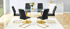 English Elm Scalable Extendable Dining Set with Wood Grain Table and Gray Linen Chairs 8 Piece Black,Gold,Transparent W1151S04560