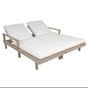 English Elm Trexm Acacia Wood Outdoor Chaise Lounge Set Reclining Patio Sunbed with Cushions Beige,Gray TM000034AAE