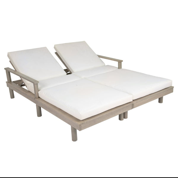 English Elm Trexm Acacia Wood Outdoor Chaise Lounge Set Reclining Patio Sunbed with Cushions Beige,Gray TM000034AAE