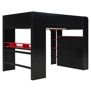 English Elm Full Size Gaming Bunk Bed with Rgb Lighting Integrated Desk Wardrobe and Storage Red LT100266AAR