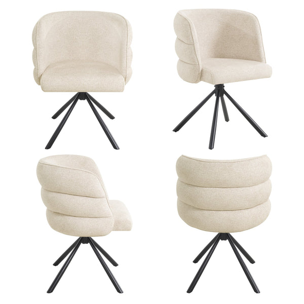 English Elm 270° Swivel Mid-Century Modern Upholstered Desk Chairs Set of 2 with Thick Cushion & Metal Base Beige W757P281146