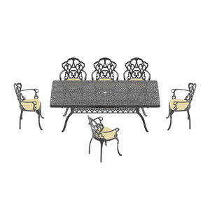 English Elm 7-Piece Cast Aluminum Patio Furniture Set With Elegant Off-White Cushions For Outdoor Dining Comfort W1710S00173