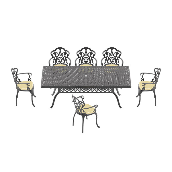 English Elm 7-Piece Elegant Cast Aluminum Patio Furniture Set With Off-White Cushions For Stylish Outdoor Dining W1710S00409