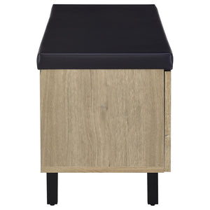 English Elm Astor Smoked Finish Entryway Bench with Drawer Open Shelving and Faux Leather Seat White Oak B062P440403