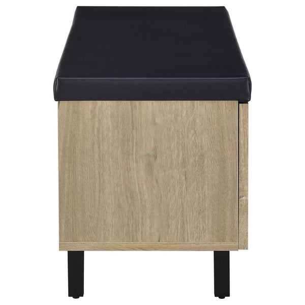 English Elm Astor Smoked Finish Entryway Bench with Drawer Open Shelving and Faux Leather Seat White Oak B062P440403