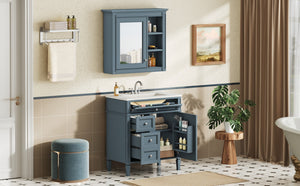 English Elm 30'' Freestanding Bathroom Vanity Set with Mirror Cabinet Ceramic Sink Soft Close SW000126AAM-1