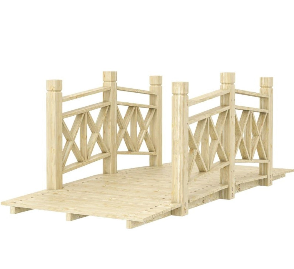 English Elm Garden Arched Wood Footbridge Solid Fir Pine Backyard Pond Creek Zen Outdoor T3971P420771