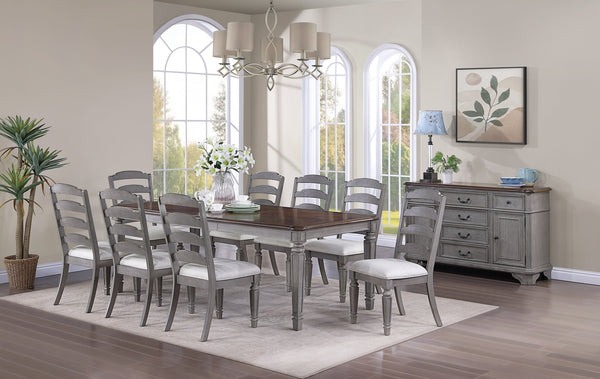 English Elm Beautiful Contemporary 9pc Dining Set with Leaf Extension, Tapered Carved Legs & Contrasting Top for Elegant Entertaining Cherry,LIGHT GREY 76.25 L x 45.75 W x 8 H B011S01623