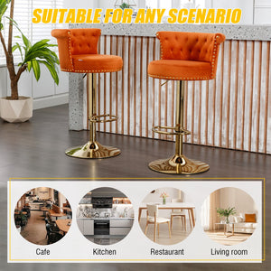 English Elm UNITED Velvet 360° Rotating Bar Chair with Diamond Stitching, Gold Frame, Plush Foam Seat, Adjustable Height Orange W1568P361721