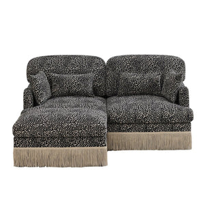 English Elm Comfy Chenille Leopard Print Loveseat with Tassel Trim Movable Ottoman Living Room Khaki W5656S00020