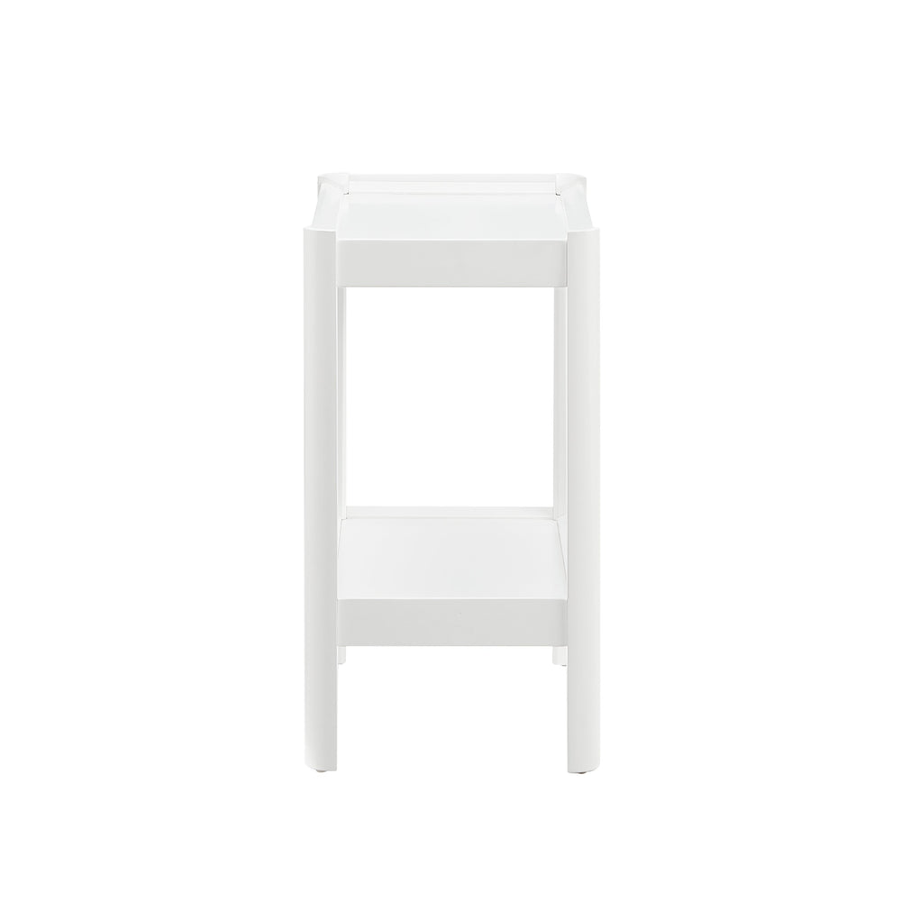 English Elm Yonda White Nightstand with Two Raised-Edge Shelves, Rounded Corners, Floor Glides — Solid Wood/MDF Elegance B050P376964