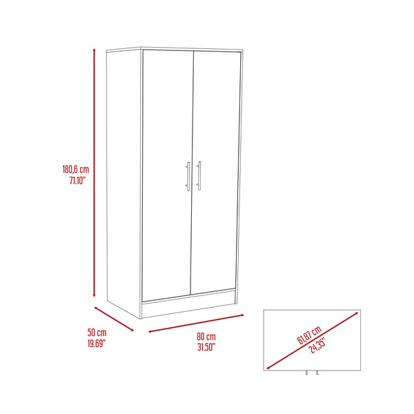 English Elm Rio White Double Door Armoire 71" High with Hanging Rod, Spacious Top Shelf & Hidden Bottom Drawer B128S00112