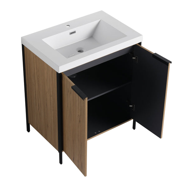 English Elm 30" Modern Freestanding Bathroom Vanity with Resin Sink, Soft-Close Doors, Adjustable Shelf, Durable Plywood Finish Light Coffee W999S00295