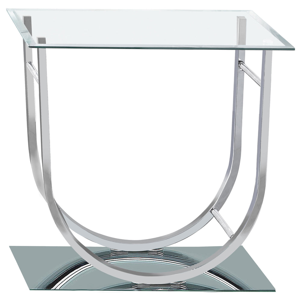English Elm Amelia Chrome U-Shaped Glass Top End Table — Reflective Metal Frame, Spacious Modern Square Desk Surface B062P328652