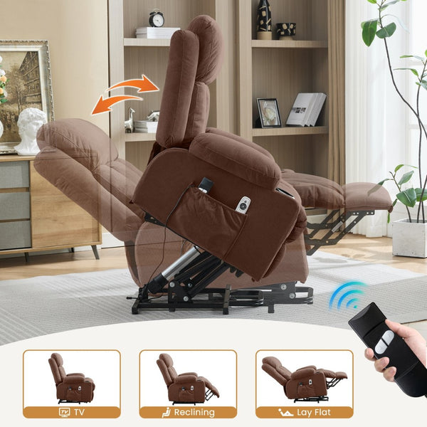 English Elm Power Lift Fabric Recliner with Heat Massage Usb Port and Remote for Seniors W1521P458854