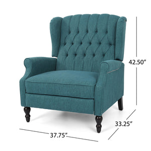 English Elm Christopher Knight Home® - Push Back Recliner Chair with Nailhead Trim and Tufted Wingback, Oversized Pushback Lounge Comfort Teal 64257.00T