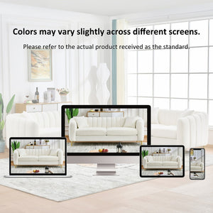 English Elm Oversized Chenille Three Seat Sofa Tufted Cushions Gold Legs Modern Glam Living Room W3373S00074